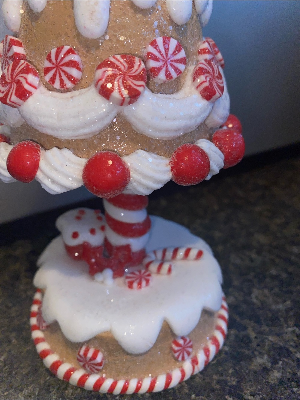 RAZ Holiday Peppermint Gingerbread Tree Table Decor - Red and White NWT 12” Tall - Picture 3 of 5